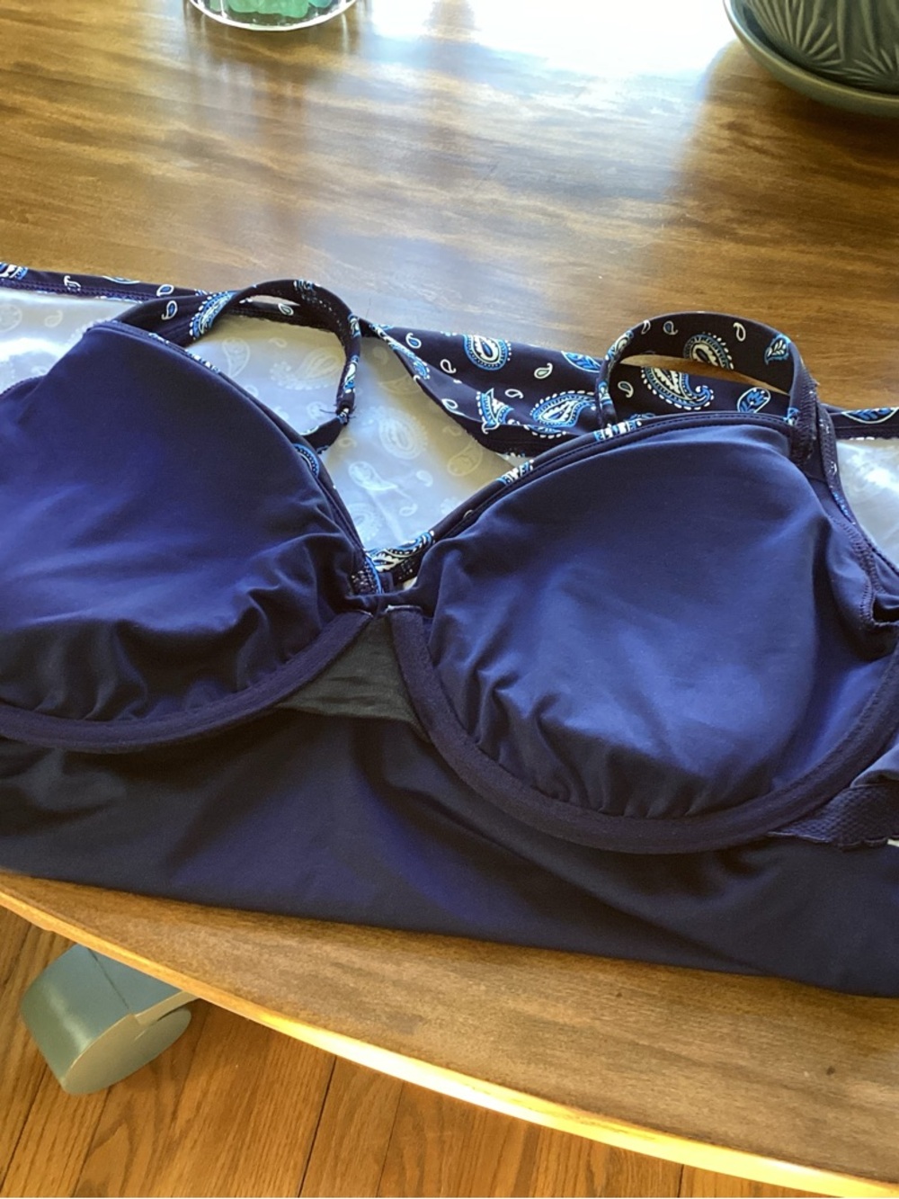 Lands' End Navy & Bright Blue PaisleyTummy Control Swim Tankini Top NWOT Size 14 - Picture 9 of 11